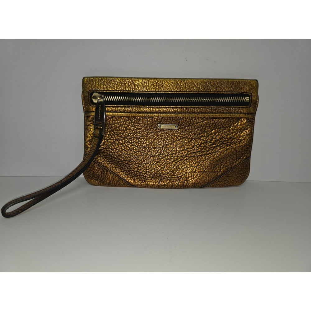 Burberry Metallic Copper Crackled Pebble Leather Wristlet Purse Clutch